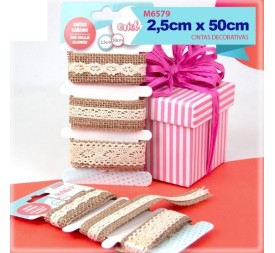CINTAS DE CAÑAMO CON ENCAJE DE ALGODON 3PCS 2.5