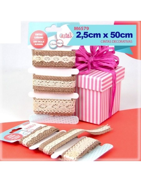 CINTAS DE CAÑAMO CON ENCAJE DE ALGODON 3PCS 2.5