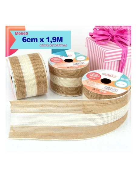 CINTA DE CAÑAMO BICOLOR NATURAL 6CM X 1.9M