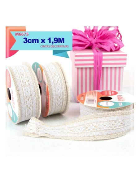 CINTA DE ALGODON CON ENCAJE 3CM X 1.9M
