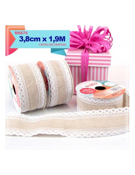CINTA DE ALGODON CON ENCAJE LATERAL 3.8CM X 1.9M