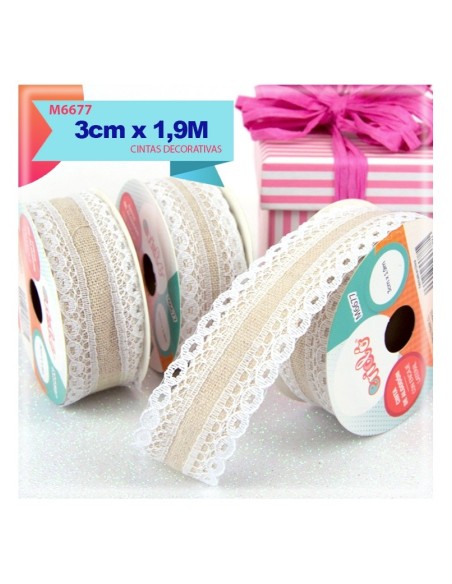 CINTA DE ALGODON CON ENCAJE LATERAL 3CM X 1.9M