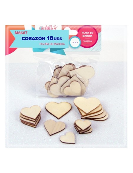 PLACA DE MADERA CORAZON 18PCS