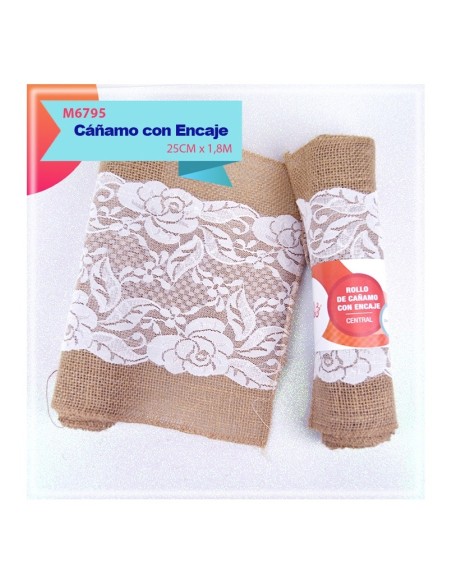 ROLLO DE CAÑAMO CON ENCAJE CENTRAL 25CM X 1.8M