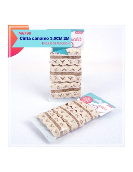CINTA DE CAÑAMO CON ENCAJE DE ALGODON LATERAL 3 (7990)