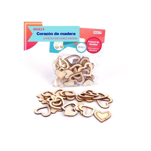 PLACAS DE MADERA CORAZON 30PCS