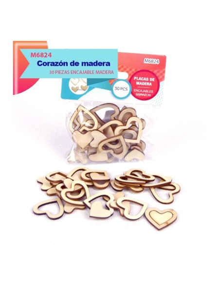 PLACAS DE MADERA CORAZON 30PCS