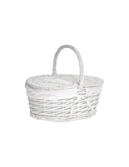 CESTA CON TAPA OVALADA BLANCA CON FORRO
