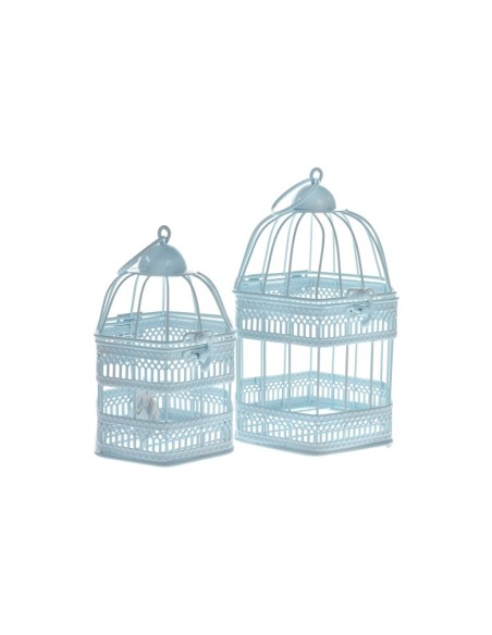 SET 2 JAULAS FORJA HEXAGONALES AZUL PASTEL