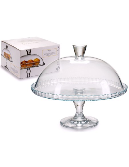 TARTERA CRISTAL CON PIE Y TAPA 32CM
