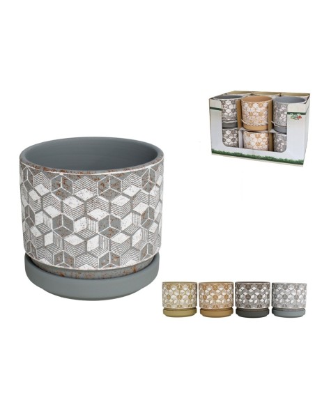 MACETERO C/PLATO CUBOS 12X12X10CM 4 SURTIDO