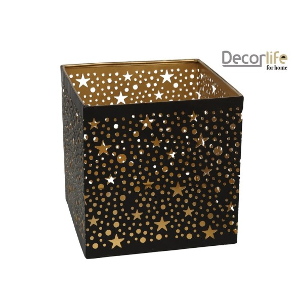 PORTAVELA METAL DORADO/NEGRO 13X13X12,5CM