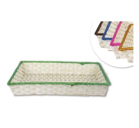 BANDEJA BAMBU RECTANGULAR RIBETE COLORES 43X32X6CM