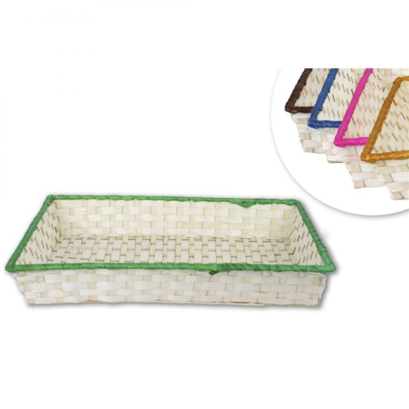 BANDEJA BAMBU RECTANGULAR RIBETE COLORES 43X32X6CM