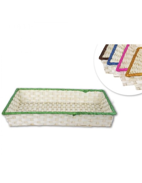 BANDEJA BAMBU RECTANGULAR RIBETE COLORES 43X32X6CM