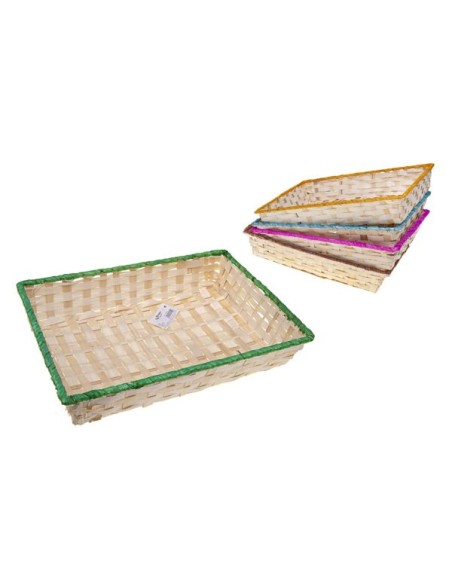PANERA BAMBÚ RECT. CENEFA MEDIANA RIBETE COLORES 35X25X6CM