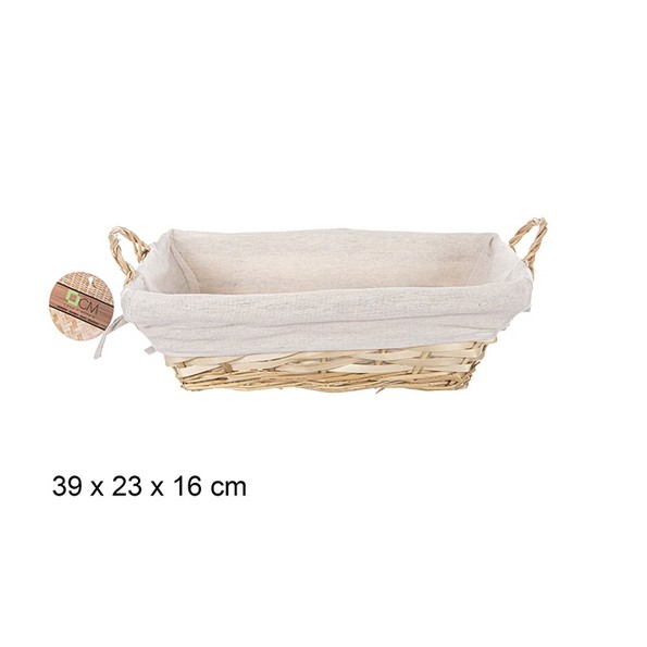 CESTA MIMBRE RECTANGULAR CON ASAS NATURAL CON TELA 39X23CM