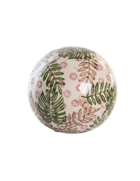 BOLA DECORACION GRES 12X12X12 HOJAS BLANCO