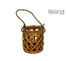 PORTAVELAS REDONDO ASA CUERDA 13X13X14CM MIEL