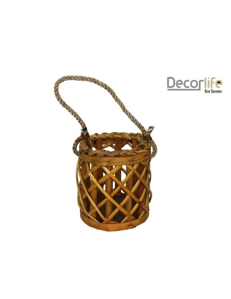 PORTAVELAS REDONDO ASA CUERDA 13X13X14CM MIEL