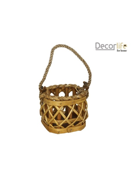 PORTAVELAS CUADRADO ASA CUERDA 13X13X9CM MIEL