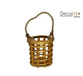 PORTAVELAS REDONDO ASA CUERDA 13X13X14CM MIEL