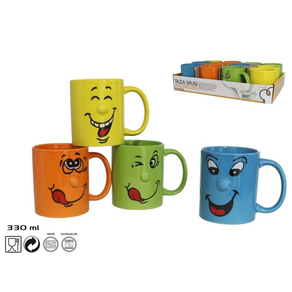 TAZA MUG CERAMICA FUNNY FACES 330ML 4 SU