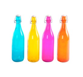 BOTELLA CRISTAL HIERRO 8X8X32 1000 ML, 4 SURT.