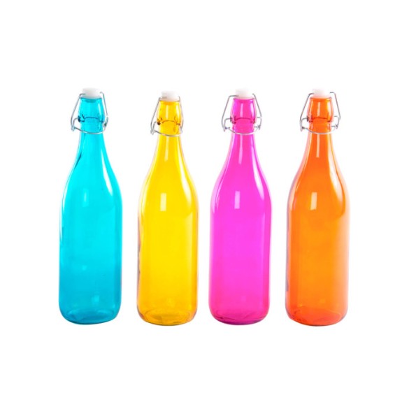 BOTELLA CRISTAL HIERRO 8X8X32 1000 ML, 4 SURT.