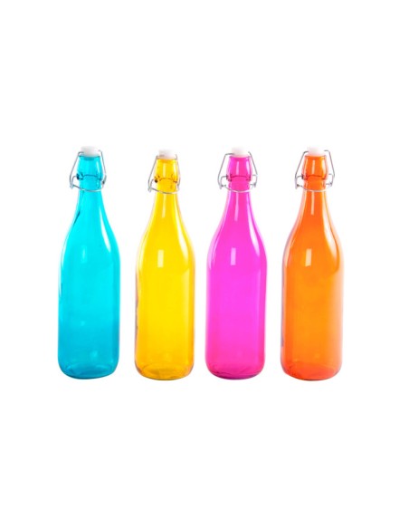 BOTELLA CRISTAL HIERRO 8X8X32 1000 ML, 4 SURT.