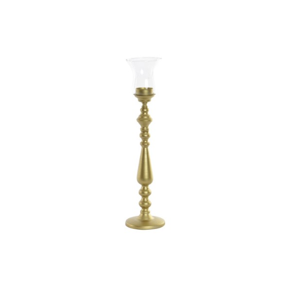 CANDELABRO METAL CRISTAL 10X10X41 MATE DORADO