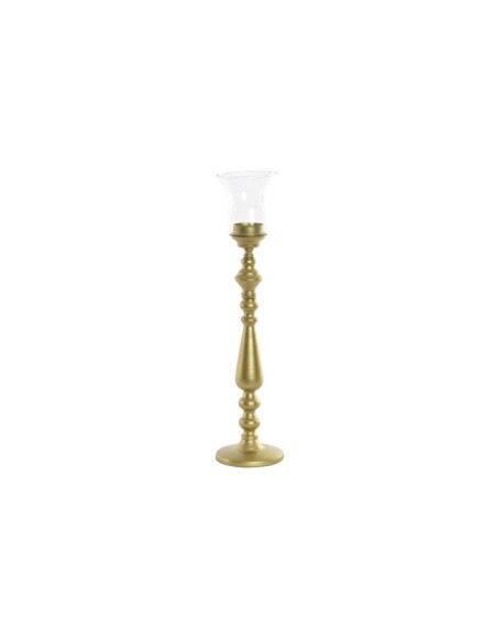 CANDELABRO METAL CRISTAL 10X10X41 MATE DORADO
