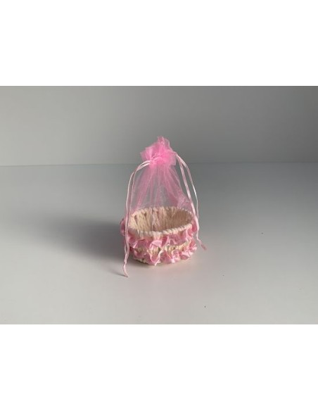CESTA CON ORGANZA ROSA 9.5X7.5X5CM
