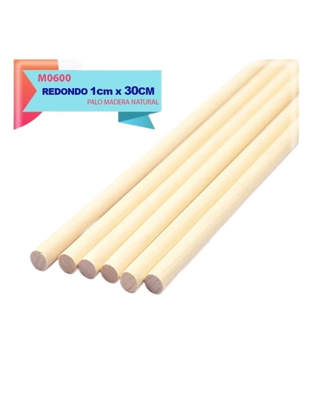 PALOS REDONDOS DE MADERA NATURAL 10MM x 30CM