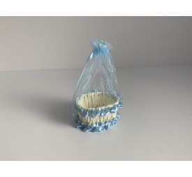 CESTA CON ORGANZA CELESTE 9.5X7.5X5CM