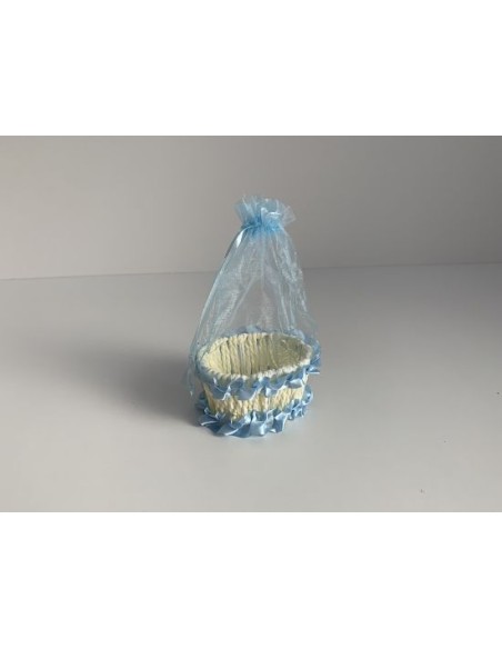 CESTA CON ORGANZA CELESTE 9.5X7.5X5CM