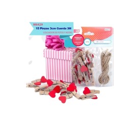 GUIRNALDA PINZAS CORAZONES ROJOS 15PCS + 3M DE C