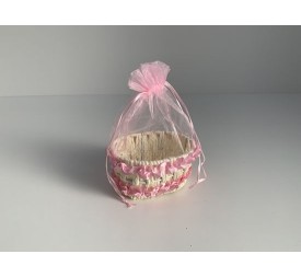 CESTA CON ORGANZA ROSA 12.5X9.5X6CM