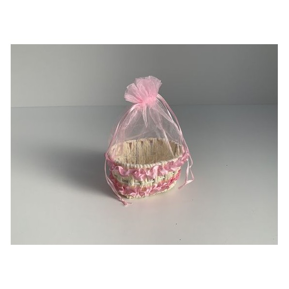 CESTA CON ORGANZA ROSA 12.5X9.5X6CM