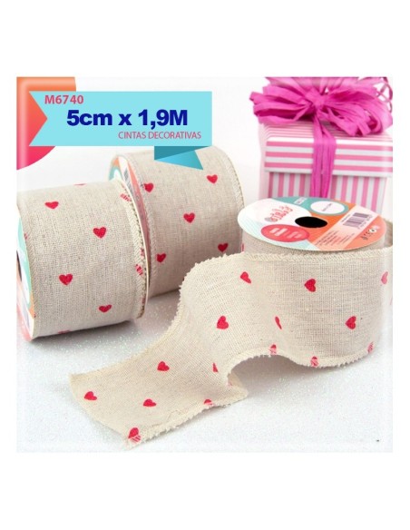 CINTA DE CAÑAMO CORAZON ROJO 6CM X 1.9M
