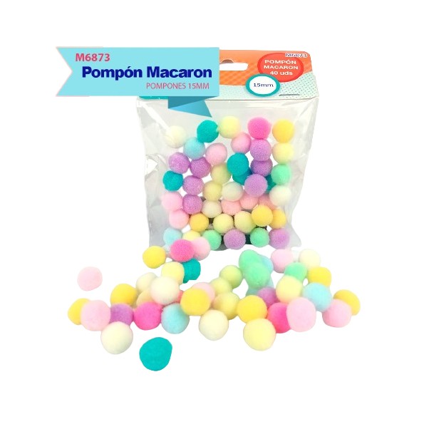 POMPONES MACARON 15MM 40UDS