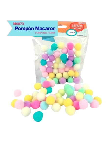 POMPONES MACARON 15MM 40UDS