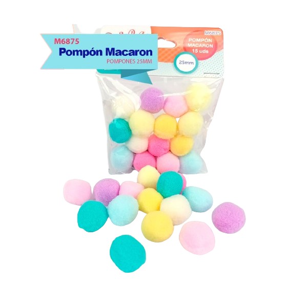 POMPONES MACARON 25MM 15UDS