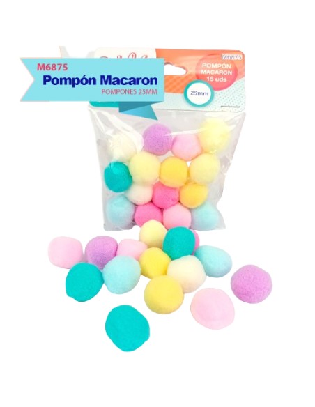 POMPONES MACARON 25MM 15UDS