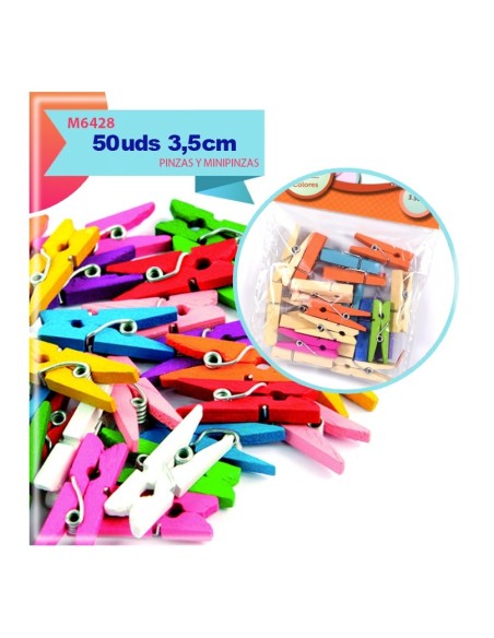 PINCITAS DE MADERA DE COLORES 3.5CM 50 UNIDADES