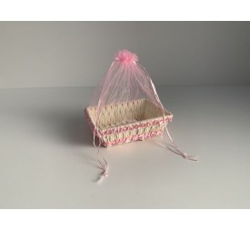 CESTA CON ORGANZA ROSA 21.5X16.5X6.5CM