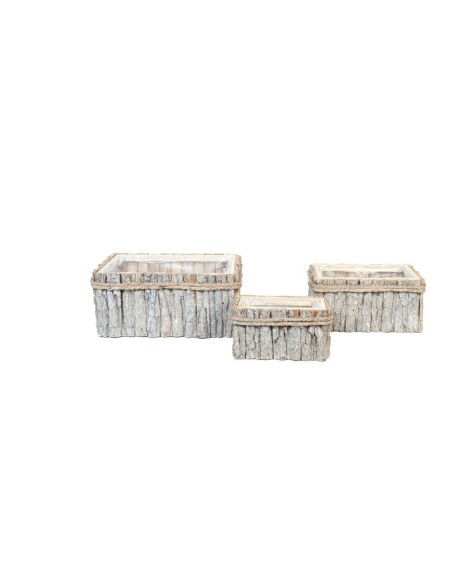 JUEGO 3 MACETEROS RECTANGULAR CORTEZA