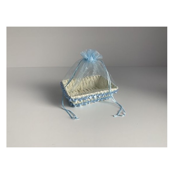 CESTA CON ORGANZA CELESTE 21.5X16.5X6.5CM
