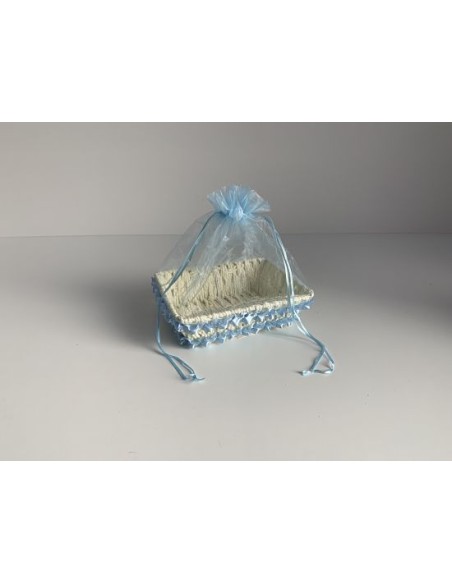 CESTA CON ORGANZA CELESTE 21.5X16.5X6.5CM