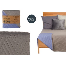COLCHA CAMA REVERSIBLE 180X260 GRIS OSCURO Y AZUL